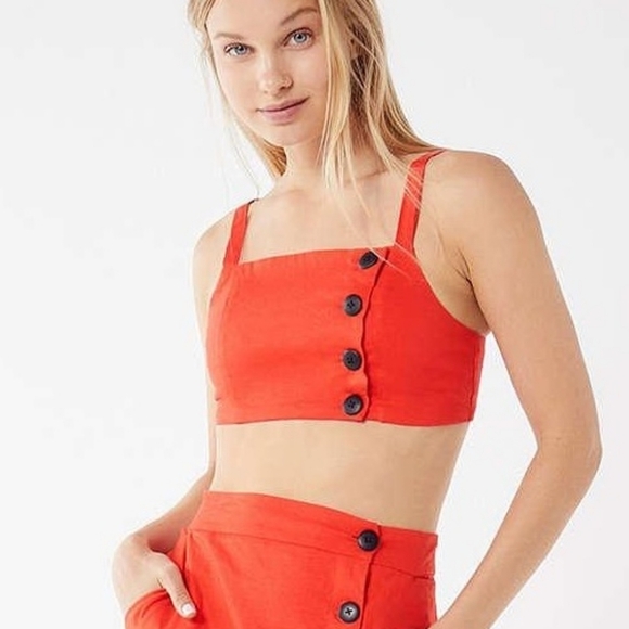 Urban Outfitters Amanda Linen crop top bright red size medium - Picture 1 of 6